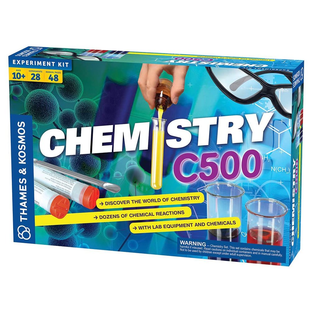 Thames & Kosmos Chemistry Chem C500 Science Kit with 28 Guided Experiments 48 Page Science Guide Parents Choice Silver Award Winner, 13.1" L x 2.6" W x 8.9" H