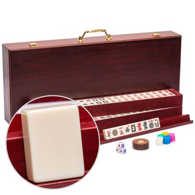 Yellow Mountain Imports American Mahjong Set The Classic with 166 Tiles, Vintage Rosewood Veneer Case & Mahjong Accessories
