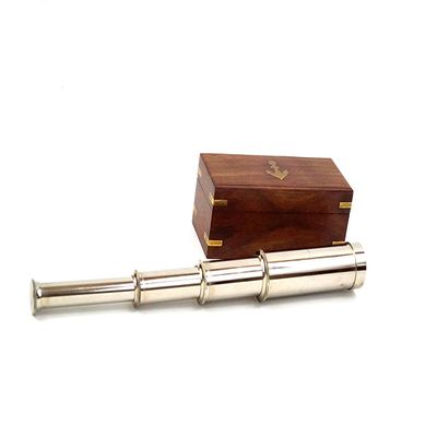 15" Handheld Brass Telescope with Leather Case - Nautical Collector
