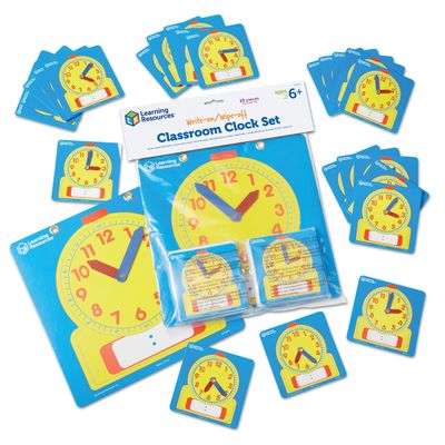 Learning Resources Write & Wipe Clocks Classroom Set - 25 Pieces, Ages 6+ Laminated Dry-Erase, Teaching Aids, Teacher Supplies, Learning Time
