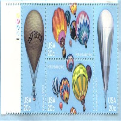 1982 BALLOONING #2035a Plate Block of 4 x 20 cents US Postage Stamps