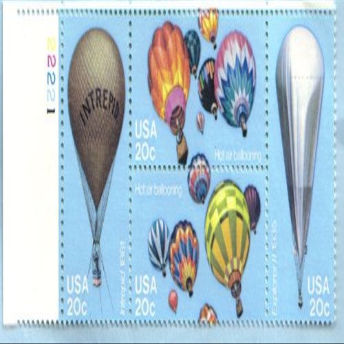 1982 BALLOONING #2035a Plate Block of 4 x 20 cents US Postage Stamps