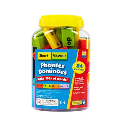 Educational Insights Phonics Dominoes  Short Vowels - Manipulative for Classroom & Home, Set of 84 Dominoes in 6 Colors, Ages 6+