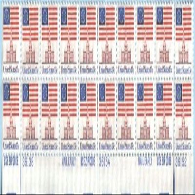 1975 Flag Over Independence Hall #1622 Plate Block of 20 x 13 Cents US Postage Stamps