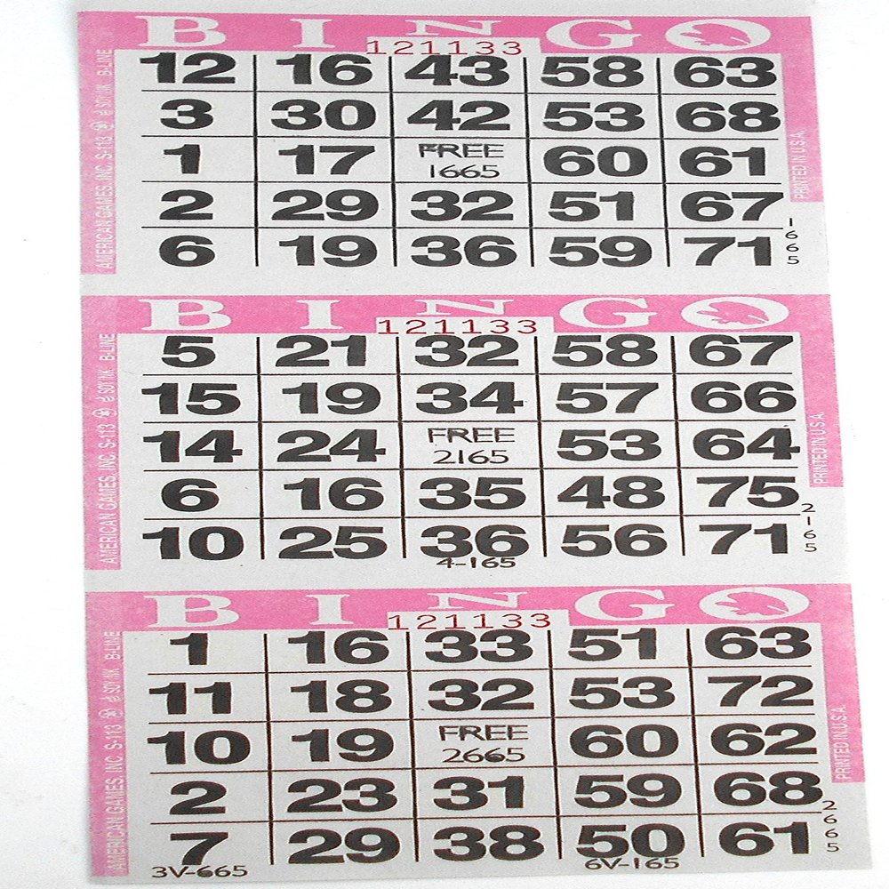 3 on Pink Bingo Paper Cards - 1000 sheets - 3000 cards