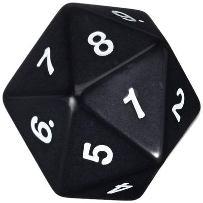55mm Jumbo D20 Opaque Black with White Numbers