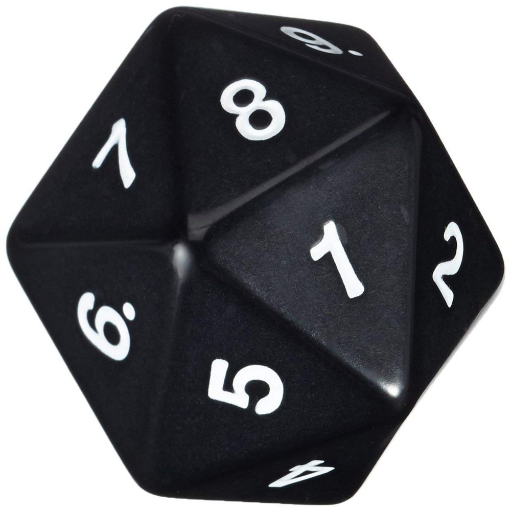 55mm Jumbo D20 Opaque Black with White Numbers