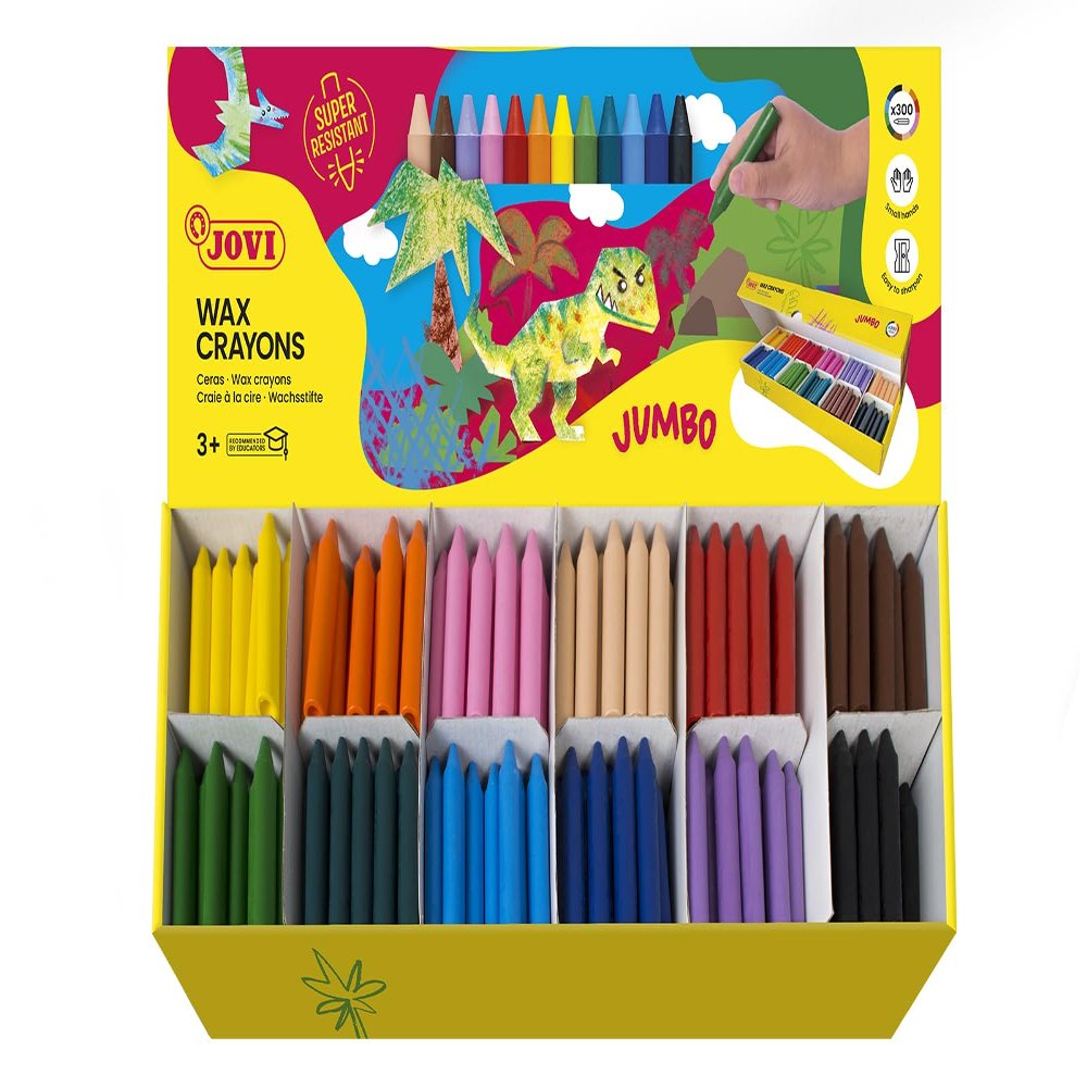 Jovi - Bulk Jumbo Crayon, Classroom pack with 300 Wax Crayons in 12 Colors, Non-Toxic, Super Resistant, Ideal for Small Hands, School Supplies for Teachers