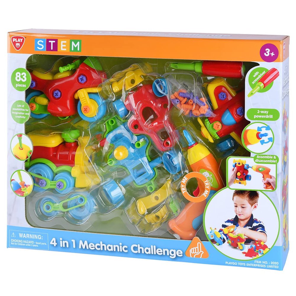 PLAY 4 in 1 Mechanic Challenge Toys Set 80 Piece Take-A-Part Toy for Toddlers, Preschool Learning Activities for Kids, and Birthday Gifts for Boys & Girls