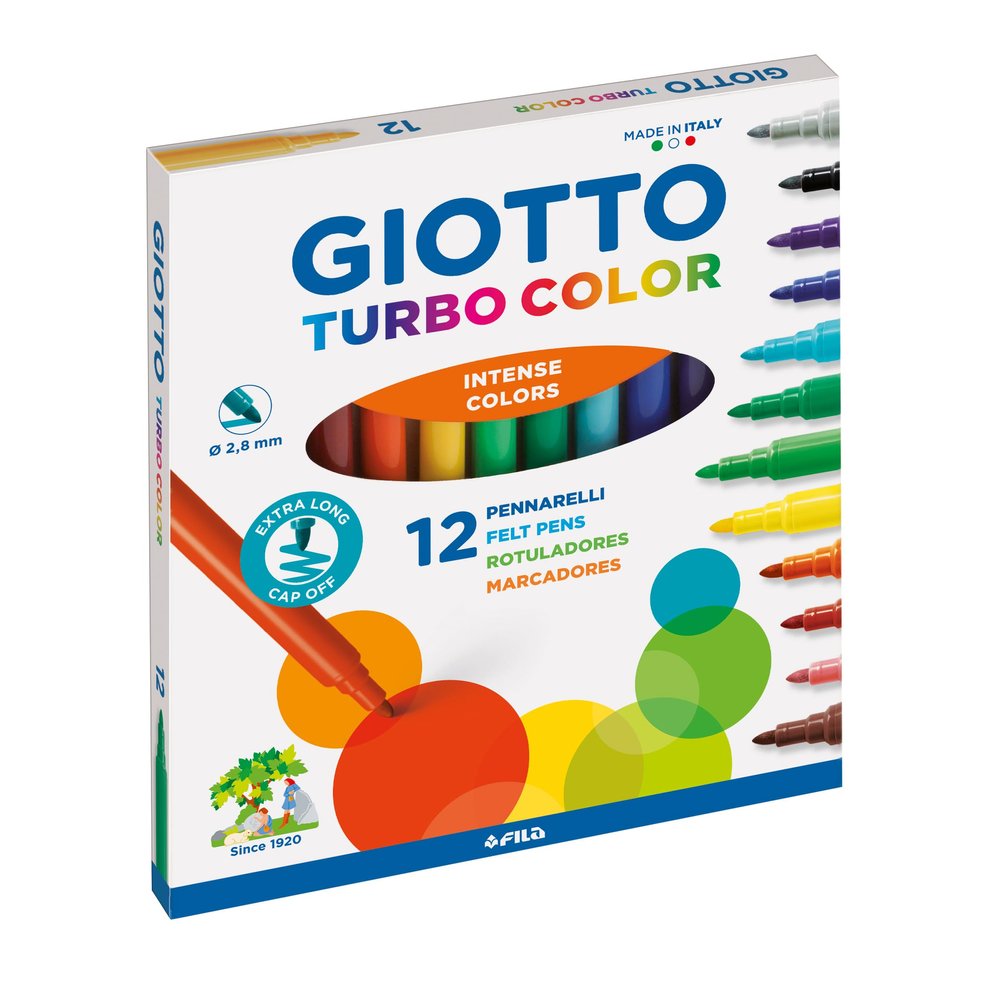 GIOTTO Turbo Color Fibre Tip Pen, Multi-Colour, 12 Colours