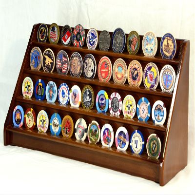 4 Rows 40 Challenge Coin Casino Chip Display Case Rack Holder Stand for Table Shelf Desk -Walnut