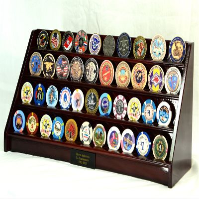 4 Rows 40 Challenge Coin Casino Chip Display Case Rack Holder Stand for Table Shelf Desk -Cherry