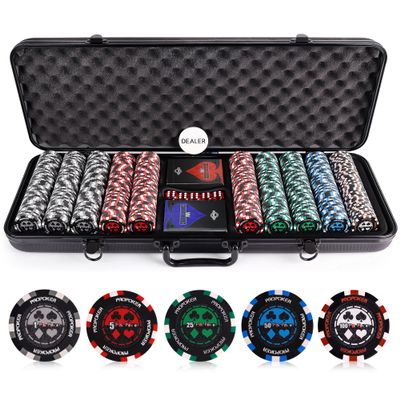 Versa Games Pro Poker Chips, Poker Set - 13.5g 500 Piece Casino Clay Poker Chips with Denomination Numbers for Texas Holdem - New Upgraded Poker Chip Case