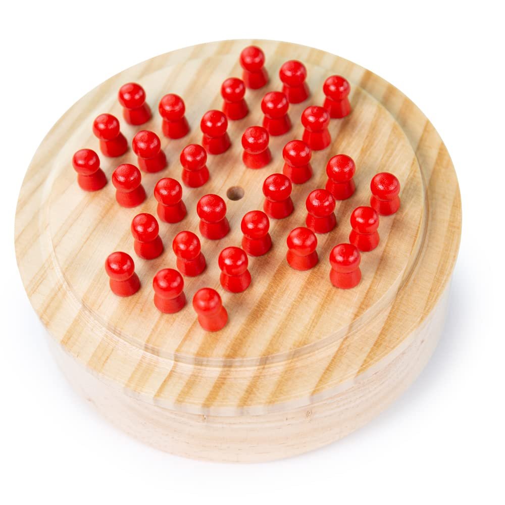 Bigjigs Toys Mini Solitaire Game - 32 Piece Solitaire Board Game with Wooden Pegs