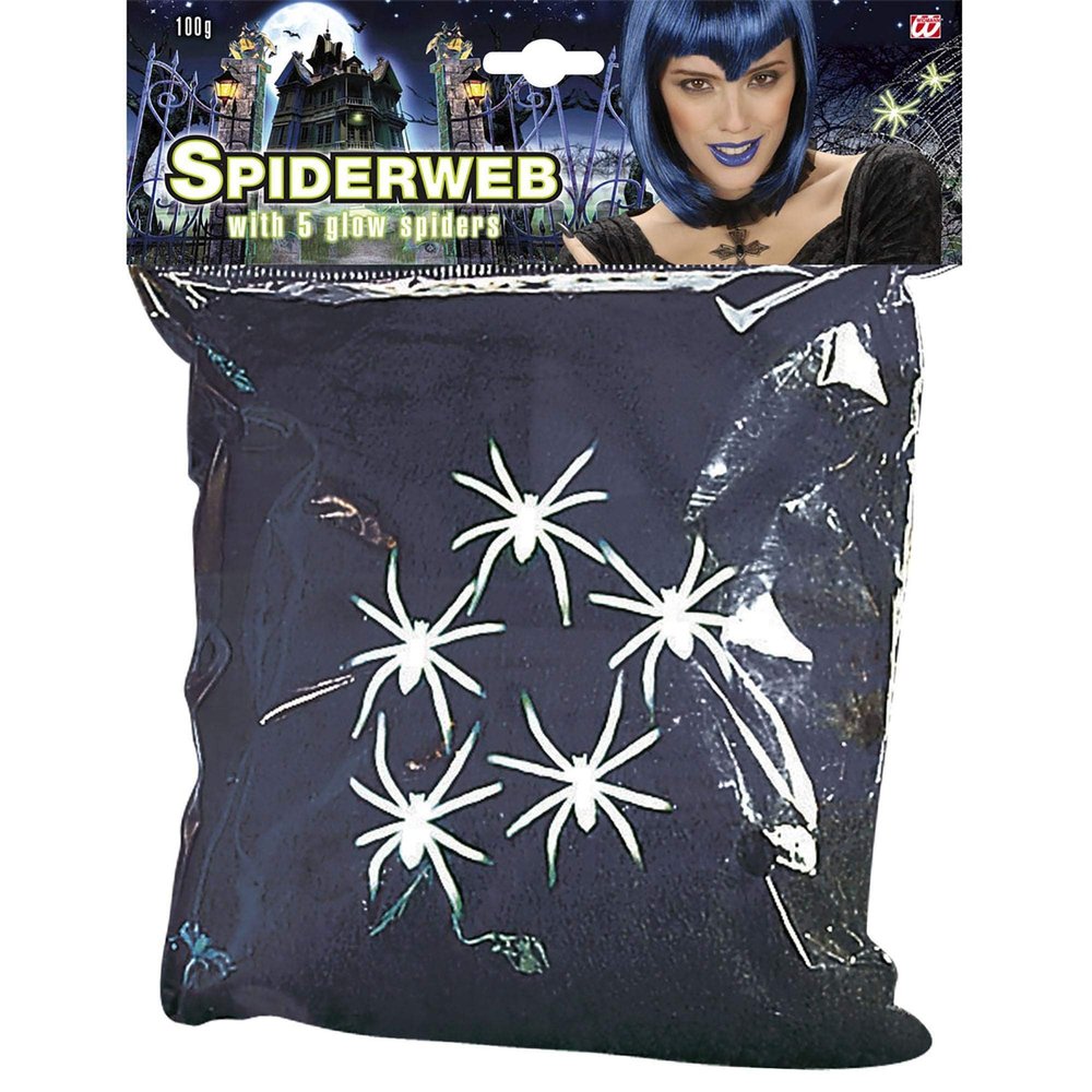 Black Spider Web with5 Gid Spiders 100G Accessory for Halloween Fancy Dress