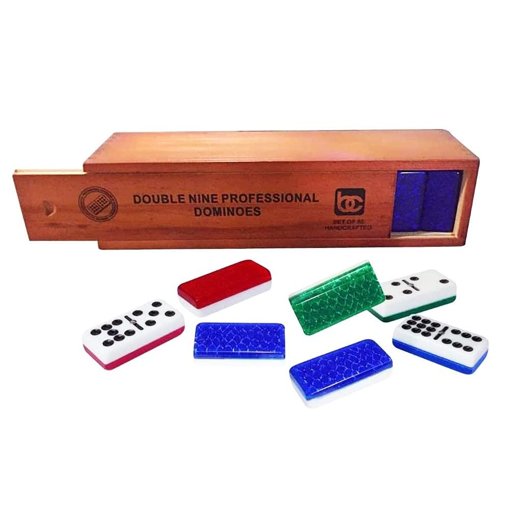 Bene Casa 55-Piece, Handcrafted Professional Double-Nine Domino Set in Wooden Storage Box