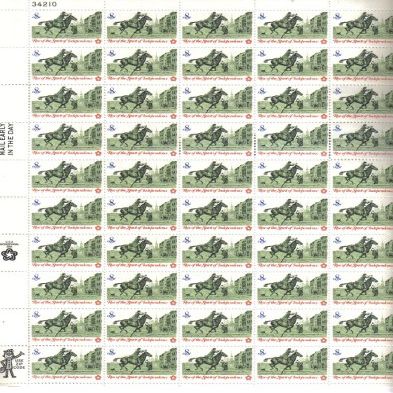 1973 COLONIAL POST RIDER#1478 FULL SHEET of 50 x 8 cents US Postage Stamps