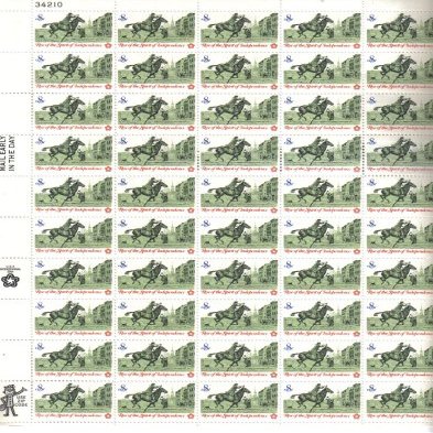 1973 COLONIAL POST RIDER#1478 FULL SHEET of 50 x 8 cents US Postage Stamps