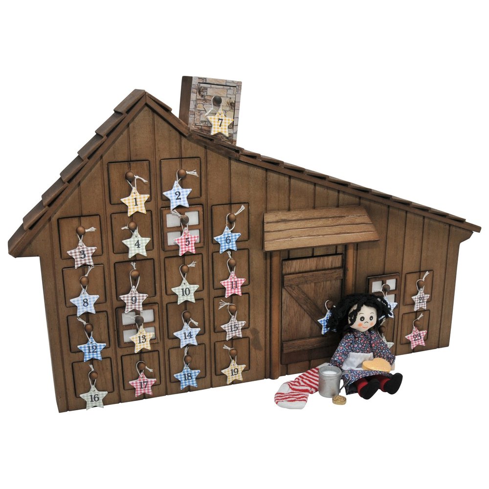 The Queen's Treasures Officially Licensed Little House On The Prairie Advent Calendar Including 18 In Doll Christmas Accessories. Shaped Like The Ingalls Home, Plus 24 Ornaments & Hanging Brackets