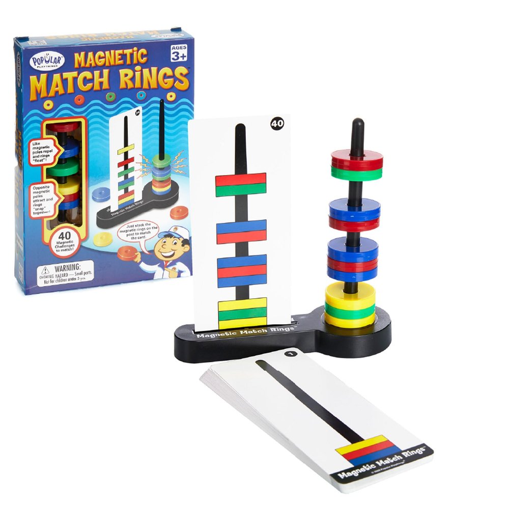 Popular Playthings Magnetic Match Rings, Stacking and Matching Magnets Game for Kids, Stem Magnet Movers Learning Toy with 40 Challenges