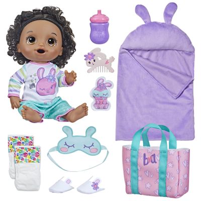 Baby Alive Bunny Sleepover Baby Doll, Bedtime-Themed 12-Inch Dolls, Sleeping Bag & Bunny-Themed Doll Accessories, Toys for 3 Year Old Girls and Boys and Up, Black Hair (Amazon Exclusive)