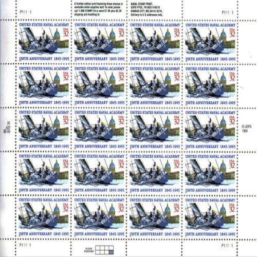 1995 NAVAL ACADEMY #3001 Pane of 20 x 32 cents US Postage Stamps