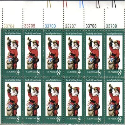 1972 CHRISTMAS SANTA CLAUS WITH BAG AND HORN #1472 Plate Block of 12 x 8 US Postage Stamps
