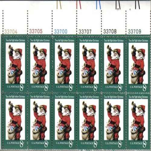 1972 CHRISTMAS SANTA CLAUS WITH BAG AND HORN #1472 Plate Block of 12 x 8 US Postage Stamps