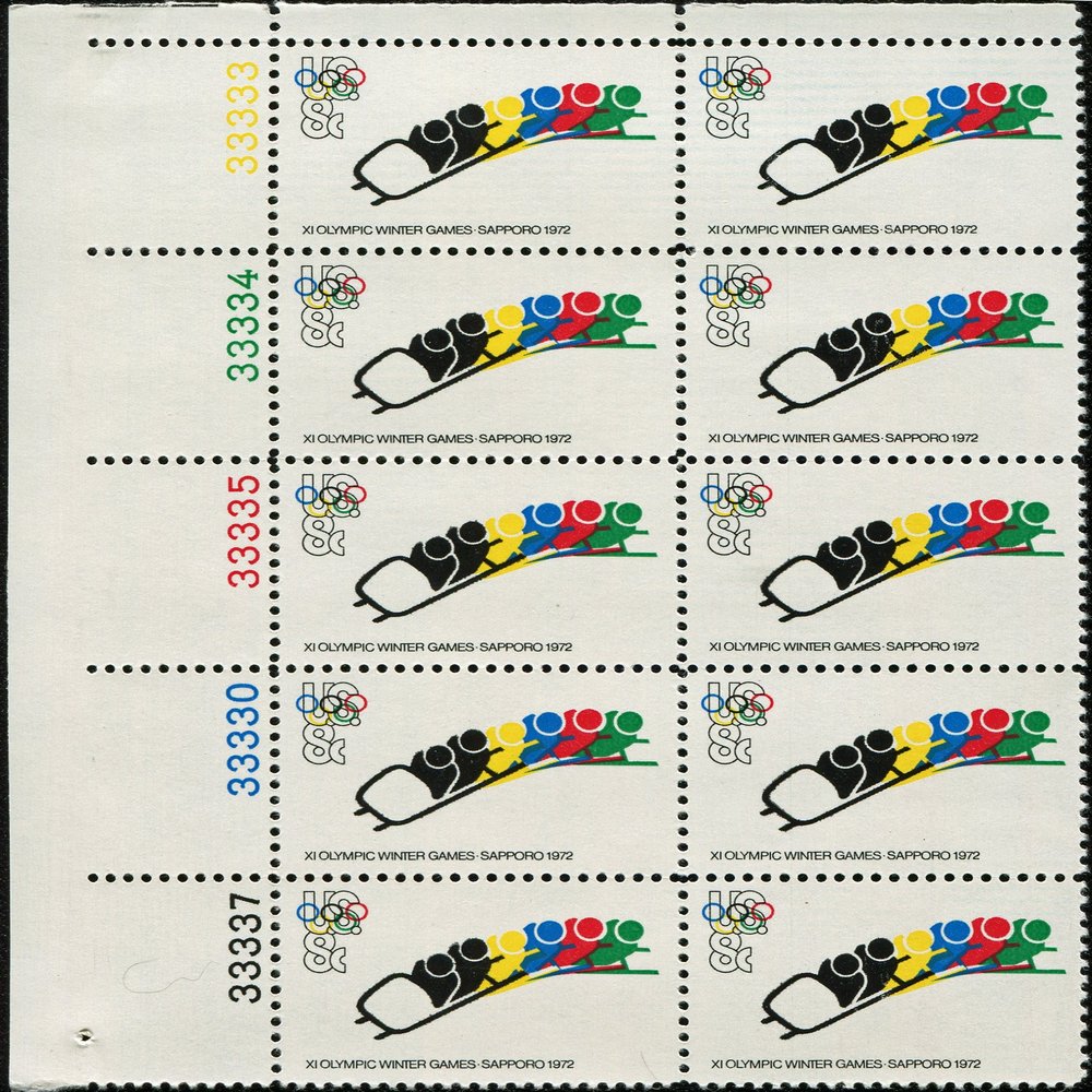 1972 WINTER OLYMPICS ~ BOBSLEDDING ~ SAPPORO JAPAN #1461 Plate Block of 10 x 8 US Postage Stamps