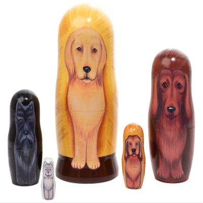 Golden Retriever Dog 5 Piece Russian Wood Nesting Doll Made in Russia Decoration