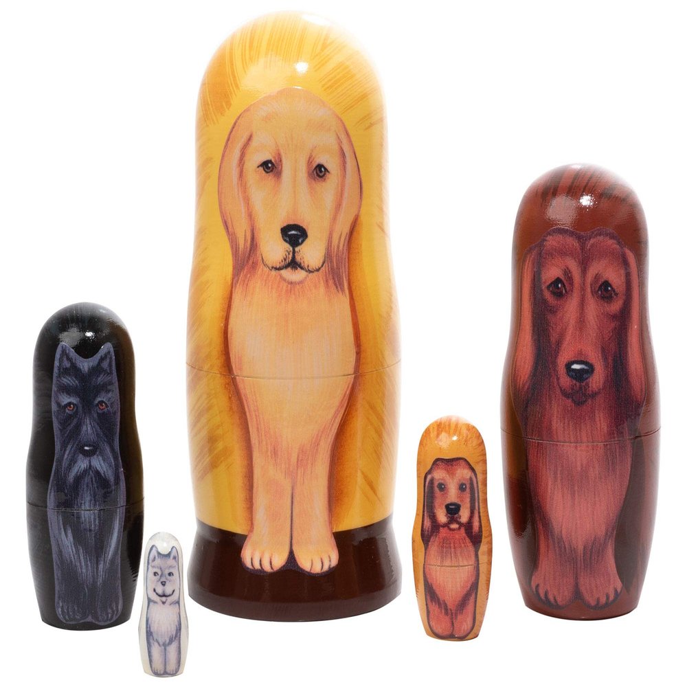 Golden Retriever Dog 5 Piece Russian Wood Nesting Doll Made in Russia Decoration