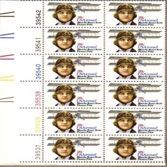 1980 BLANCHE STUART SCOTT #C99 Airmail Plate Block of 12 x 28 cents US Postage Stamps