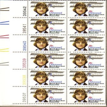 1980 BLANCHE STUART SCOTT #C99 Airmail Plate Block of 12 x 28 cents US Postage Stamps