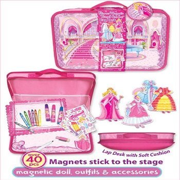 Pecoware Pink Eyelash Princess Magnetic Travel Art Set Girls Lap Desk