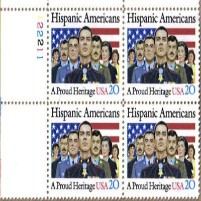 1984 HISPANIC AMERICANS #2103 Plate Block of 4 x 20 cent US Postage Stamps
