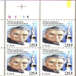 1992 THEODORE VON KARMAN ~ AEROSPACE ENGINEER & PHYSICIST ~ SUPERSONIC ~ HYPERSONIC ~ FLUID FLOW #2699 Plate Block of 4 x 29 cents US Postage Stamps