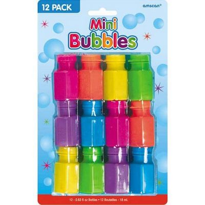 amscan Mini Plastic Bubbles Multicolor - 0.6 oz. (12 Pc) | Perfect for Parties, Gifts & Family Fun