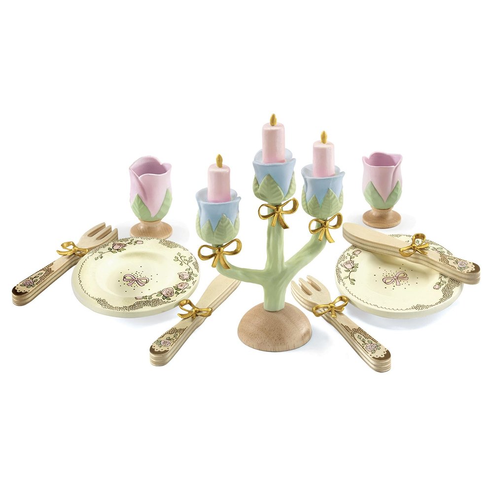 DJECO Role Play Princesses Dishes Playset - Pretend Play Royal Princess - Convenient Size Toys, Fun & Social Activity for Family & Friends - Perfect for Toddler & Children Ages 3+ Years