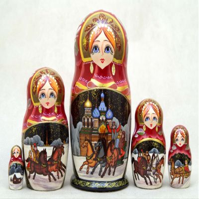 Golden Cockerel Russian Troika Nesting Doll 5pc./6"