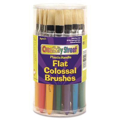 Chenille Kraft Flat Natural Bristle Colossal Brushes, Colored Wood Handles, 30 per Container