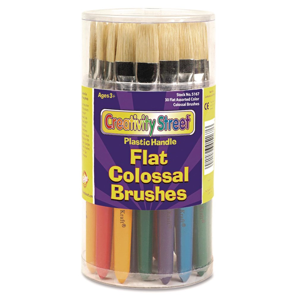 Chenille Kraft Flat Natural Bristle Colossal Brushes, Colored Wood Handles, 30 per Container