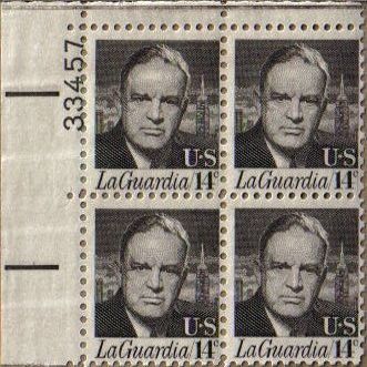 1972 FIORELLO LAGUARDIA #1397 Plate Block of 4 x 14 cents US Postage Stamps