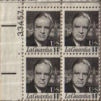 1972 FIORELLO LAGUARDIA #1397 Plate Block of 4 x 14 cents US Postage Stamps