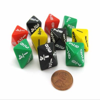 Koplow Games Pack of 10 Math Dice 8-Sided Fraction - Color Selection Varies