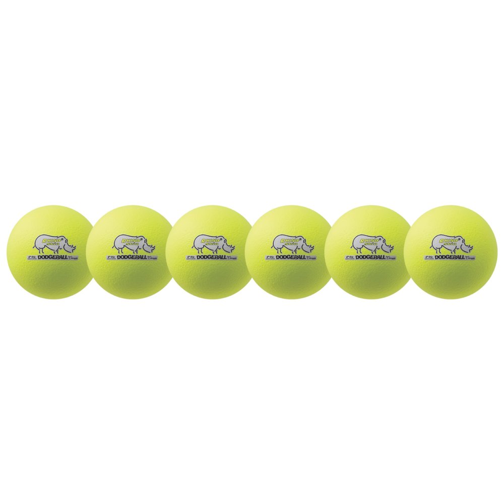 Champion Sports Rhino Skin Dodgeball (Set of 6, Neon Yellow, 6")