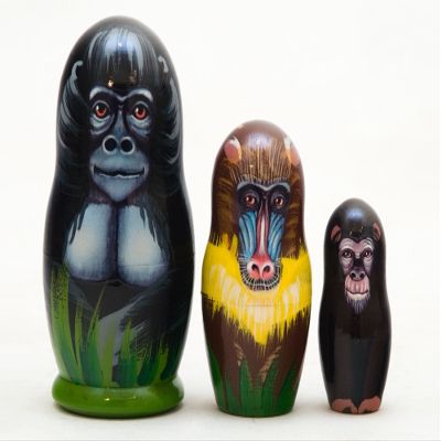 Golden Cockerel Gorilla Nesting Doll 3pc./3.5" Primate Matryoshka Chimp Babushka Russian Stacking Doll