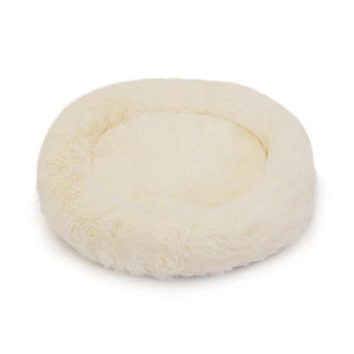 40 Winks Rosewood Plush Round cat Bed for Indoor Cats, Kittens and Small Dogs, Washable Made of Super Soft Cosy Calming Material, Cream.