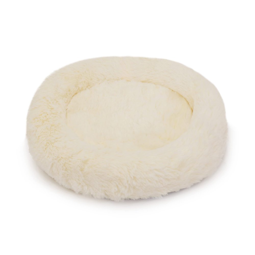 40 Winks Rosewood Plush Round cat Bed for Indoor Cats, Kittens and Small Dogs, Washable Made of Super Soft Cosy Calming Material, Cream.