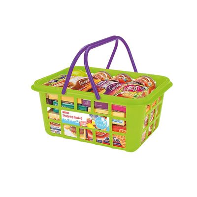 Casdon Shopping Basket | Colourful Toy Shopping Basket for Children Aged 2+ | Comes with Miniature Versions of Popular Branded Foods!