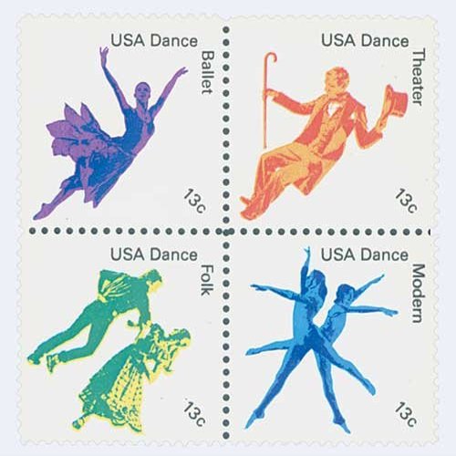 #1749-52 American Dance U. S. Postage Stamps Full Plate Block (16)